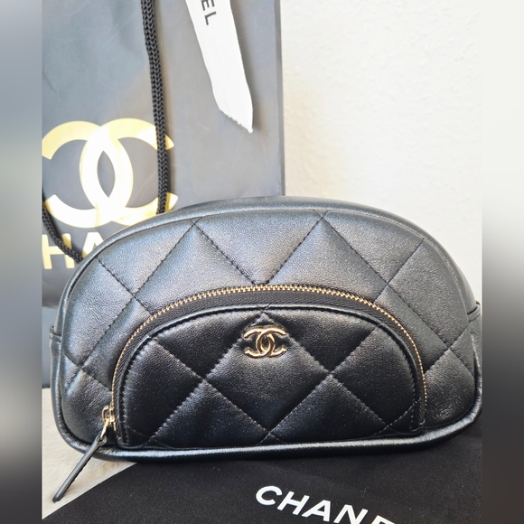 Chanel Iridescent Lambskin Quilted Double Zip Pouch Black - Picture 1 of 9